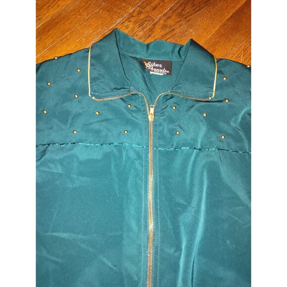 Vintage Silver Threads Emerald Green Jacket, Sz Small Embelished, 80's Zip Up - Picture 2 of 6
